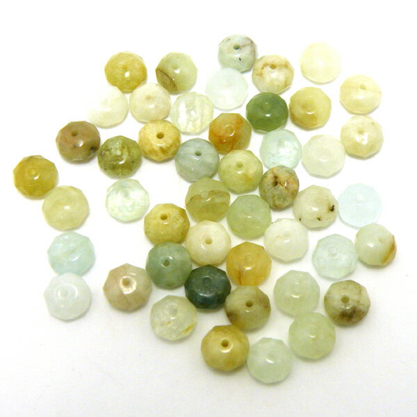 マルチカラー アクアマリン 天然石パーツ 【ボタンビーズ】 約8x5mm ビーズ/11個セット