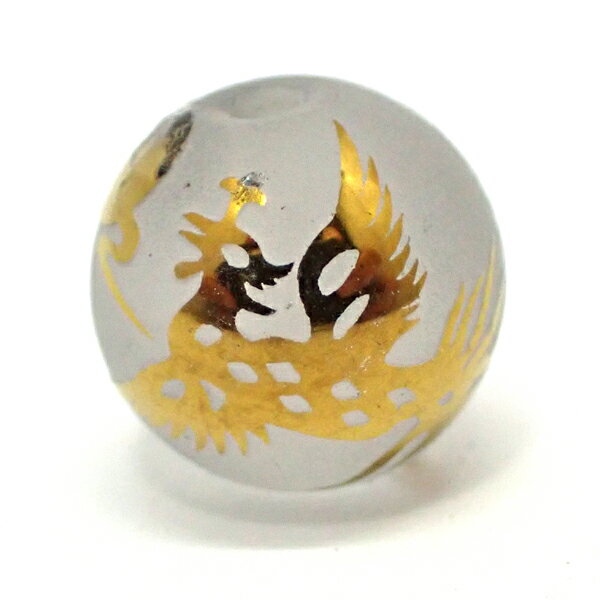 クォーツ水晶(転写プリント) 丸玉鳳凰ビーズ 単品 約10mm 《1個》 天然石