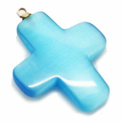 キャッツアイ 【合成石パーツ】 クロスパーツ ツキサシ付き ライトブルー 約35x29x10mm 《1個》