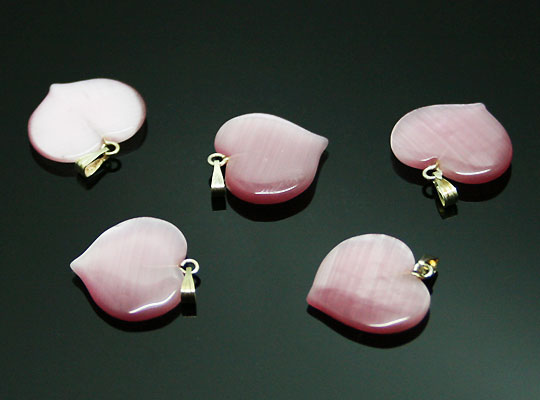 キャッツアイ 【合成石パーツ】 ハートペンダントパーツ ピンク 約19x17x4mm 《1個》