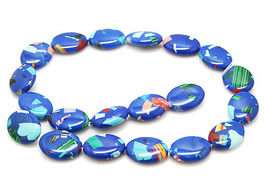 ミックスビーズ 【合成石ビーズ】 約15x20x6mm オーバルビーズ 《1連約40cm 1本》