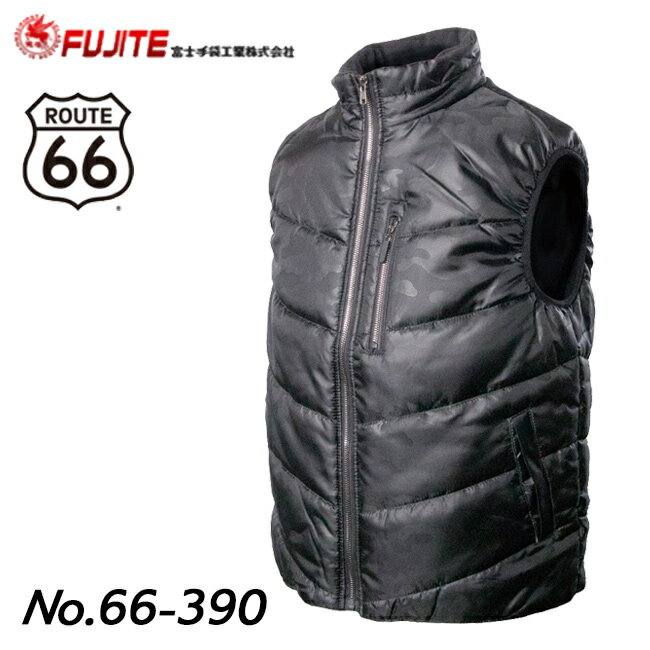 富士手袋 ルート66 防寒 DANROW 迷彩 ベスト 66-390 | メンズ 上着 冬場 作業 軽い 軽量 かっこいい おしゃれ 黒 ブラック 3L 4L ...
