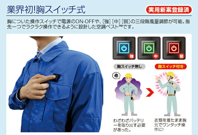BRAIN ブレイン 胸スイッチ 7.4V 綿薄手100% 空調エアコン服 ハーネス対応 フルセ...