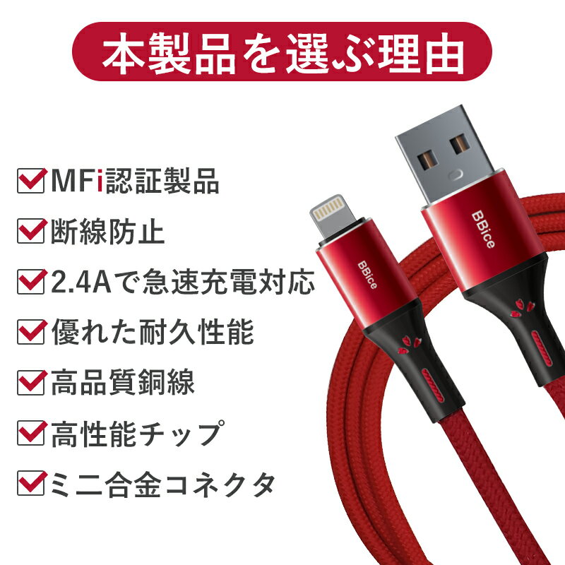 iPhone 充電 ケーブル 【Mfi正規認証取得品】【2本セット】 MFi 認証ケーブル Apple純正品質 MFi 認証品 ケーブル 1m 丈夫 細い 断線に強い 最短メール便翌日ポスト投函 無料発送