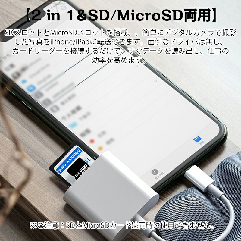 【10/11 01:59までポイント最大9倍】【楽天3位獲得＆180日保証&最大512GB対応】2021最新版 SDカードリーダー 2in1 iphone マイクロsdカードリーダー メモリーカード microsdカードリーダー 写真 移動 iPad iOS専用 カメラ リーダー 高速データ転送 1000円ポッキリ
