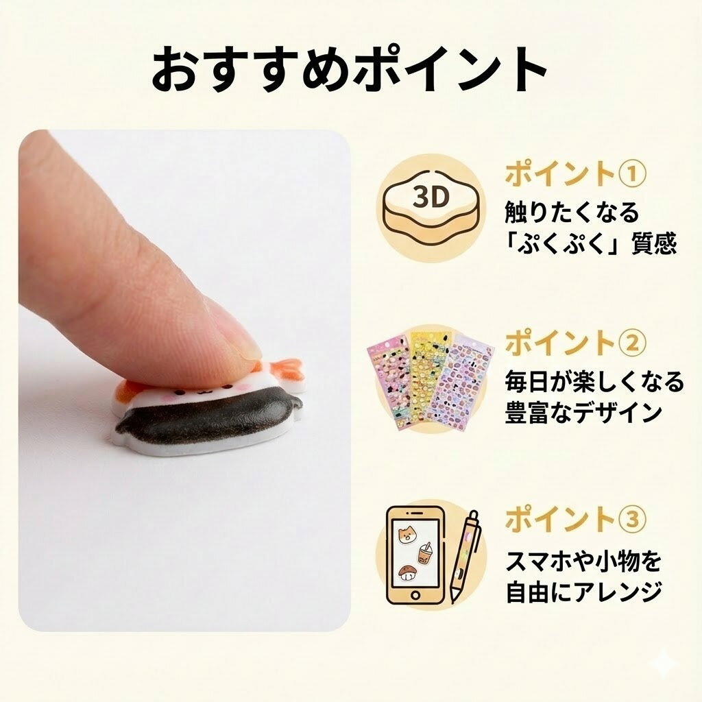 「選べる全4種」立体シール 3D 4枚 5枚 6枚 ぷくぷくシール ご褒美シール かわいい...