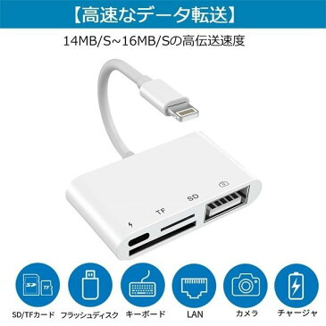 SDカードリーダー iPhone iPad 専用 USBポート付き Lightning 4in1 SD TFカード カメラリーダー 送料無料