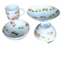 子供食器 お買い得4点セット 働く自動車シリーズ(赤)日本製(美濃焼)白磁