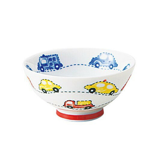 Rice Bowls - 働く自動車（赤）　VP茶碗　日本製（美濃焼）　白磁