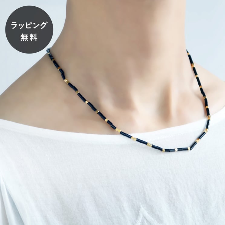 Rakuten - 【平日3日以内に出荷】Tシャツに合うネックレス 天然石 ネックレス ブラック×ゴールド レディース カジュアル ブランド TEXTALIAN テキスタリアン ビーズ かわいい デザイン