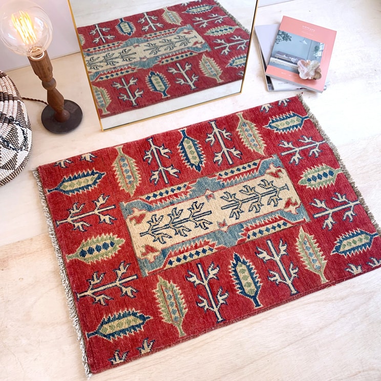 Rakuten - 【平日3日以内に出荷】 ヴィンテージ トライバル ラグ 90cm×63cm レッド 赤