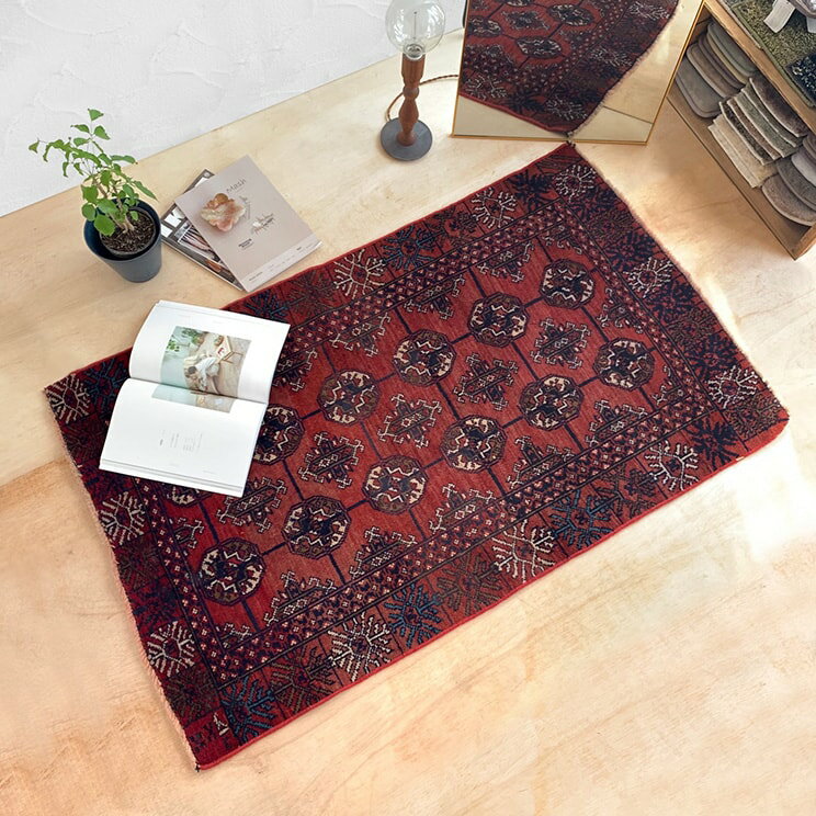 Rakuten - 【平日3日以内に出荷】 ヴィンテージ トライバル ラグ v0004 143cm×87cm レッド 赤