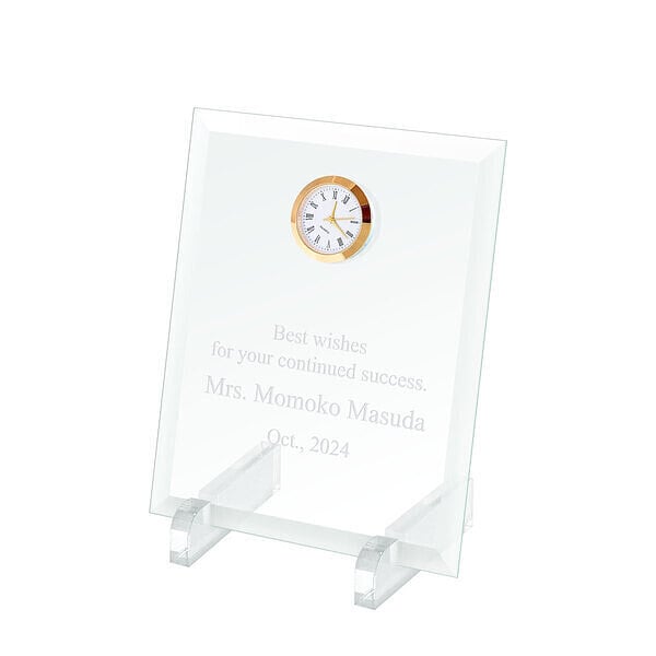 【平日7日以内に出荷】名入れ ガラスオブジェ クロック M ゴールド 置き時計 透明 ガラス
