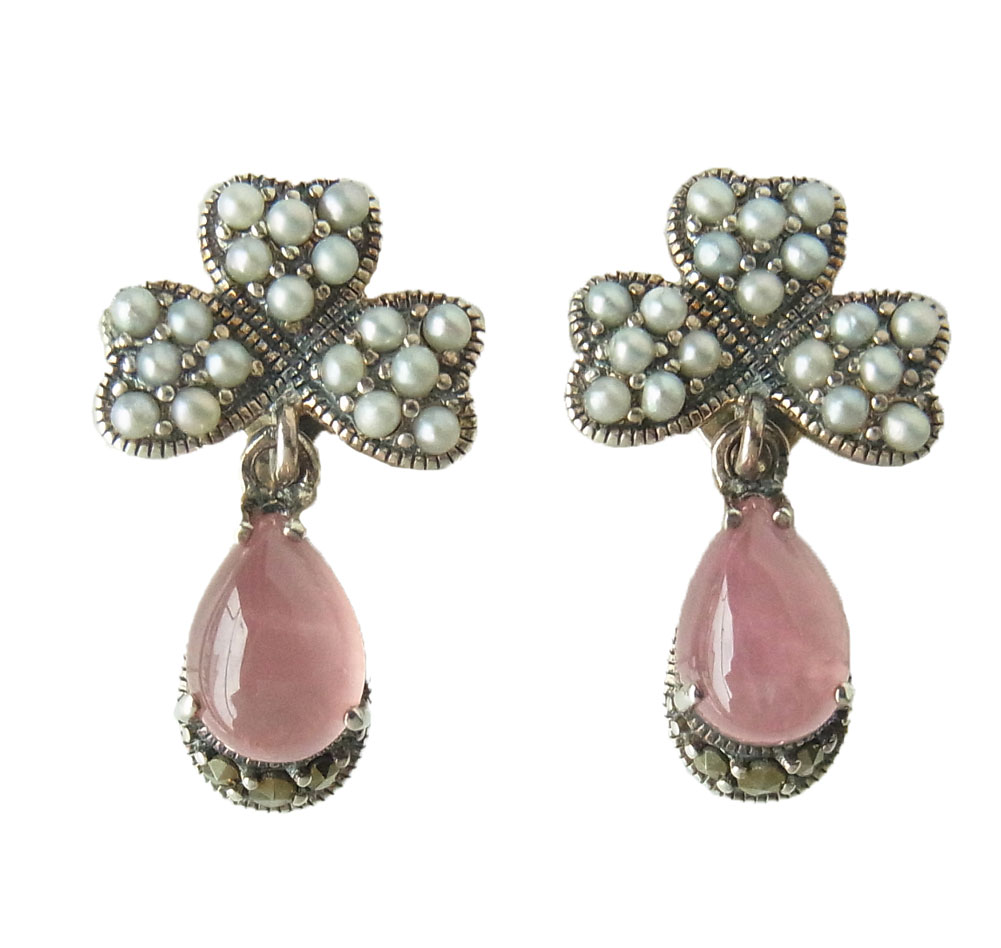 【40%OFF】碌山 イヤリング クローバー シードパール インカローズ レディースおしゃれ アンティーク風..