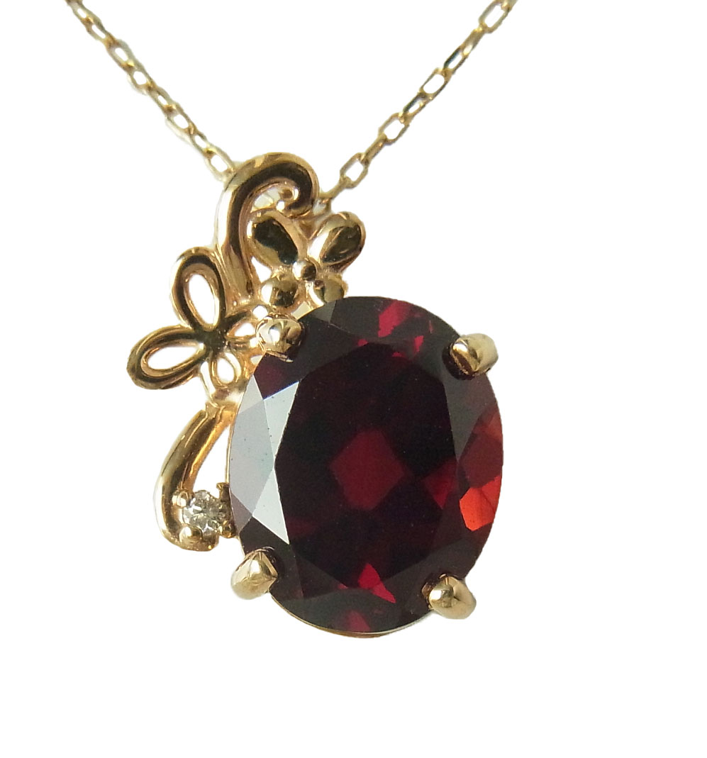 K10 ペンダントガーネット ダイヤモンドレディース おしゃれ アンティーク風1月誕生石