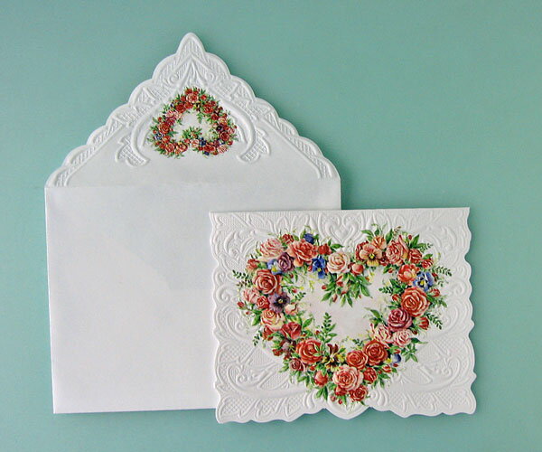 Made in USA Carol Wilsonキャロルウィルソン:グリーティングカードハートレッドローズリース バレンタインにSNP2149