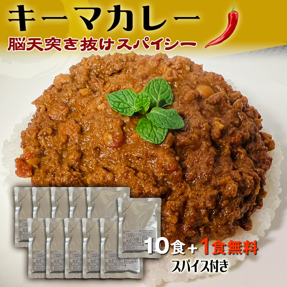【これぞ肉屋の！ 脳天突き抜け スパイシー キーマカレー 10食＋1食無料 まとめ買いセット】送料無料 200g オリジナルスパイス付き 国産豚 キーマ レトルト カレー ルー 本格カレー 常温 辛い 激辛 スパイス お取り寄せ スパイスカレー 肉 大容量 お得 プレゼントのサムネイル