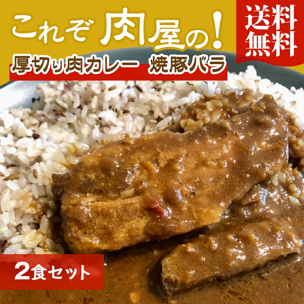 製造が追いつきません【一枚肉がど～んの迫力！】在庫復活！ これぞ肉屋の！厚切り肉カレー 焼豚バラ 送料無料 2食セット 200g 1000円 ポッキリ 一枚肉 豚肉 レトルト カレー 本格カレー 常温 ポークカレー 豚バラ