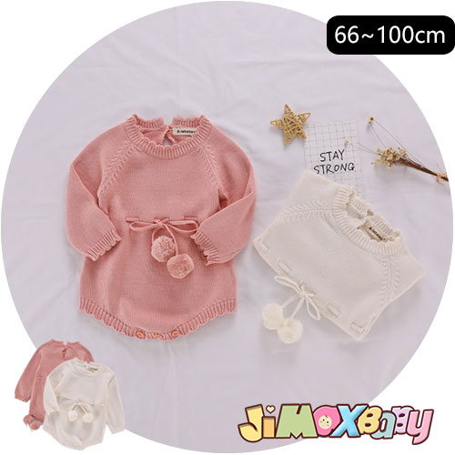 ★jimaxbaby福袋5点7880円★ 90cm/100cm メール便対応可 ベビー服 ニットロンパース 長袖 腰にはポンポンつき 可愛い シンプル ロンパース オールインワン ベビーロンパース ベビーオールインワ…