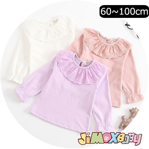 【即納】60cm/90cm/100cm「在庫処分」「メール便対応可」子供服　トップス　襟フレア　Tシャツ　合わせやすい　長袖　春秋　可愛い　女の子　子供服　キッズ服　女の子　トップス　春秋　韓国子供服　キッズ服　襟フレア