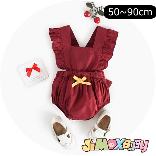 ★jimaxbaby福袋5点3680円★50cm/70cm/90cm メール便送料無料 ベビー服 ロンパース オールインワン ワイン レッド リボン サロペット ノースリーブ 夏 女の子 女の子らしい夏服 可愛い シンプル