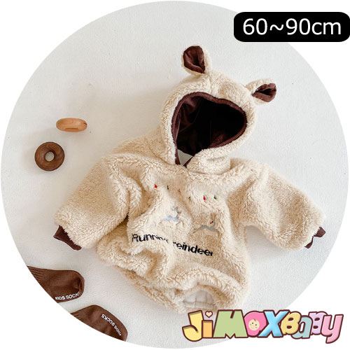 ★jimaxbaby福袋5点7880円★60cm「裏起毛ロンパース」ベビー服　もこもこ　ぬいぐるみ　冬　クマ耳　防寒　鹿柄　クリスマス風　裏起毛ロンパース　可愛い　ベビーロンパース　シンプル　ロンパース　シンプル　男の子　女の子　長袖　ベビー服　赤ちゃん服　ベビー服 　冬