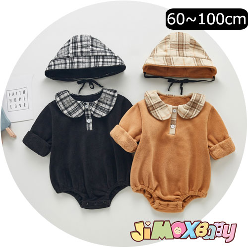 ★jimaxbaby福袋5点7880円★ 90cm 送料無料「裏起毛ロンパース」裏起毛ロンパース　裏起毛　チェック柄　冬　長袖　ベビー服　ロンパース..