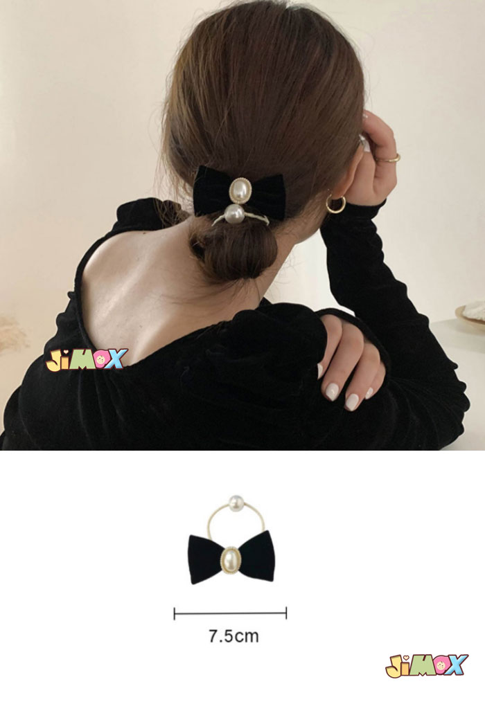 【即納】★Last1点、2,580円以上ご注文頂き、0円GET！★「在庫処分」ヘアゴム　ゴム　パール　リボン柄　ブラック　ヘアアクセサリー ヘアゴム レディース リボン 結ぶ 大きめ パステル 大人可愛い]ゴム　髪ゴム　小物 ファッション雑貨 ギフト
