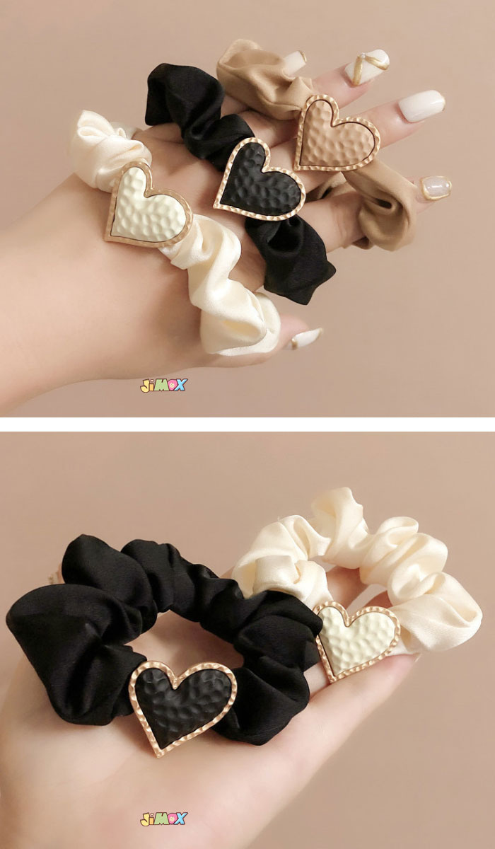 【即納】「在庫処分」シュシュ　ヘアゴム　ゴム　シュシュ　ハートモチーフ　クーキーみたいなモチーフ　リボン　レース風　通勤　ブラック　ヘアアクセサリー ヘアゴム レディース リボン パステル 大人可愛い]ゴム　髪ゴム　小物 ファッション雑貨 ギフト