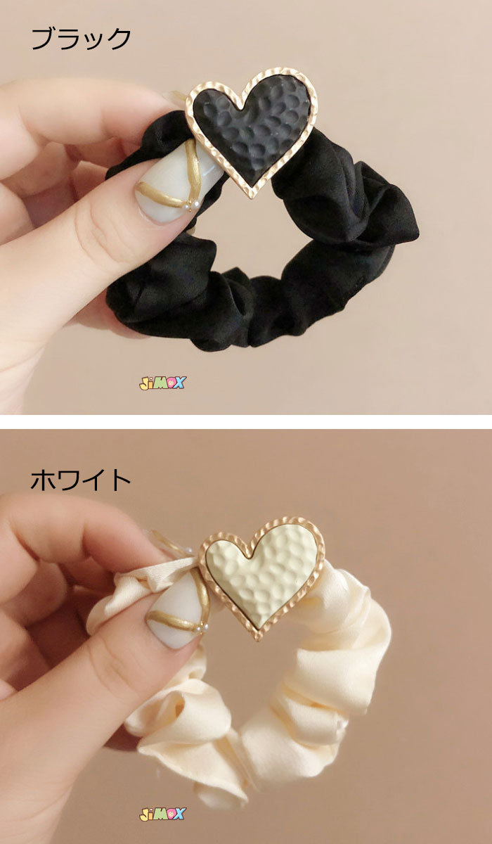 【即納】「在庫処分」シュシュ　ヘアゴム　ゴム　シュシュ　ハートモチーフ　クーキーみたいなモチーフ　リボン　レース風　通勤　ブラック　ヘアアクセサリー ヘアゴム レディース リボン パステル 大人可愛い]ゴム　髪ゴム　小物 ファッション雑貨 ギフト