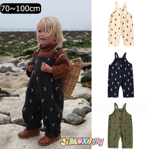 70cm/80cm/90cm/100cm メール便送料無料 ベビー服　子供服　サロベット　裏起毛　男の子　女の子　水玉柄×ムーン　簡…