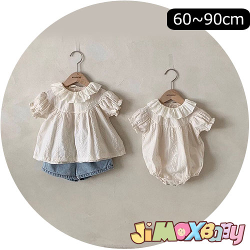 お揃いのベビー服 ★jimaxbaby福袋5点3680円★90cm 「メール便送料無料」ベビーロンパース　ブラウス　女の子　姉妹服　姉妹お揃い　ブラウス×ロンパース　半袖　襟フレア　女の子らしい服　ロンパース　　袖フレア　夏　シンプル　夏服　ベビー服　子供服 ショートロンパース