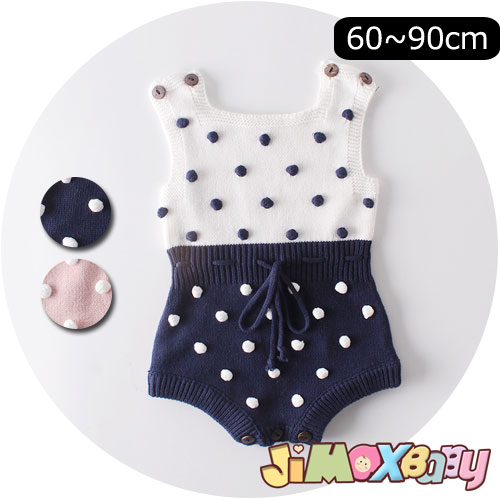 Rakuten - 【即納】★jimaxbaby福袋5点5280円★60cm/80cm/90cmベビー服　ロンパース　可愛い　ニットロンパース　2トーンカラー　水玉柄　シンプル　ロンパース　オールインワン　ベビーロンパース　ベビーオールインワン　女の子　春秋冬　ベビー服　赤ちゃん服
