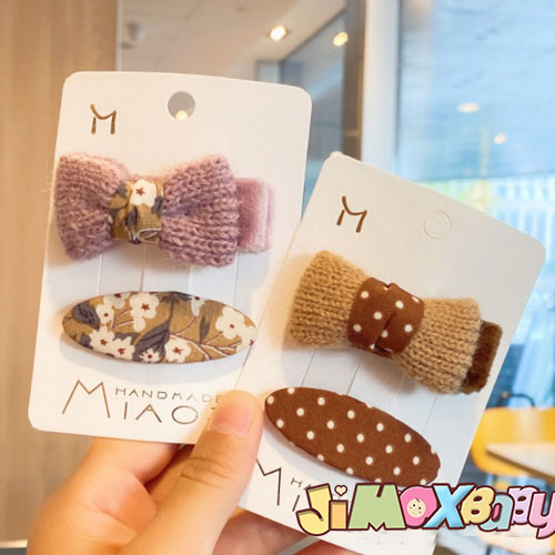 【即納】2点入り　ヘアピン　子供ヘアピン　ヘアクリップ　ヘアアクセサリー　モチーフつき　リボン　ニット風　リボン　ベビー用　リボン　写真　通園　フラワー　清々しい感じで　ベビー用品　子供用品　小物 雑貨 かわいい　リボン　アクセサリー