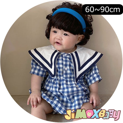 Rakuten - 【即納】★jimaxbaby福袋5点3680円★80cm/90cm ベビーロンパース/半袖　チェック柄　大きい襟つき　女の子　シンプル　カーバーオール　女の子らしい　かわいい　シンプル　夏服　シンプルのオールインワン　ベビー服　子供服　 ショートロンパース