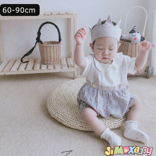 Rakuten - ★jimaxbaby福袋5点5280円★【即納】60cm/70cm/80cm/90cmロンパース　2点セット　ロンパース　チェック柄　 ベビー服　ロンパース　クラウン　半袖　夏　女の子　女の子らしい夏服　可愛い　シンプル　重ね着風　 発表会 　結婚式　誕生日