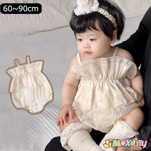 Baby Dresses - 60cm/70cm/80cm/90cm ベビーロンパース　女の子　ふんわり　紗　レース風　ふんわり　月フォト　フォーマル服　写真　記念　フォト　ベビー服　夏　結婚式　出産祝い　退院　ドレス　ベビードレス　ふんわり　柔らかい　夏　韓国子供服　ノースリーブ