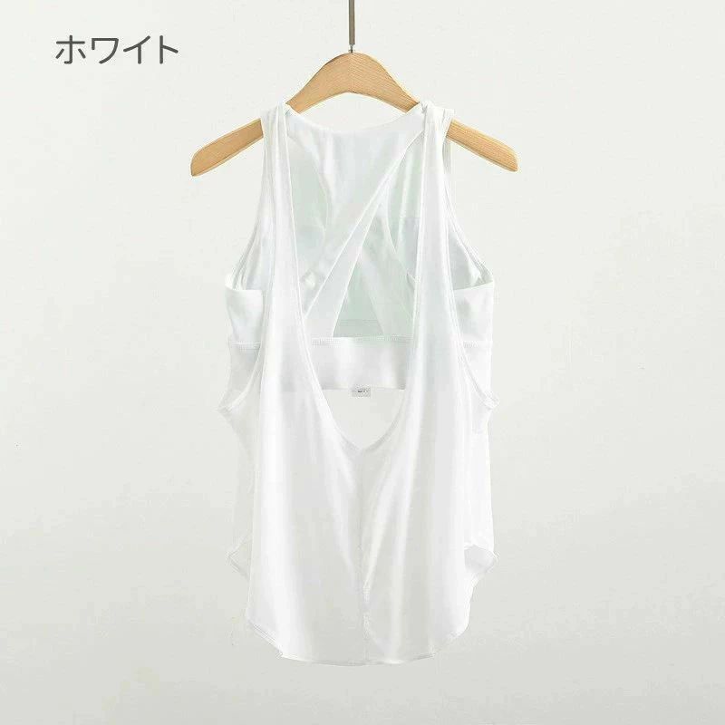TGK-SHOPのヨガウェア トップス レディース ホットヨガ フィットネスウェア ロング タンクトップ 体型カバー スポーツウェア｜アングル2