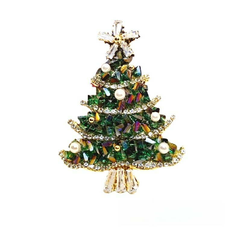 スワロフスキー ハイクオリティー 3D クリスマスツリー ギフトポーチ付きジュエリー レディースジュエリー アクセサリー ブローチ