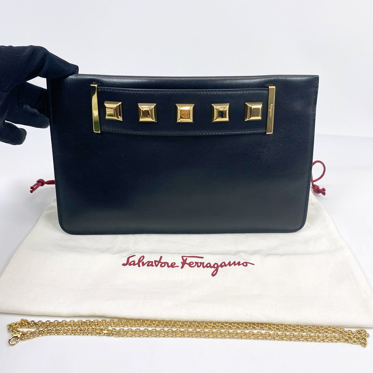 Ferragamo サルヴァトーレ フェラガモ 2WAY クラッチバッグ ショルダーバッグ チェーン 管理番号：6672