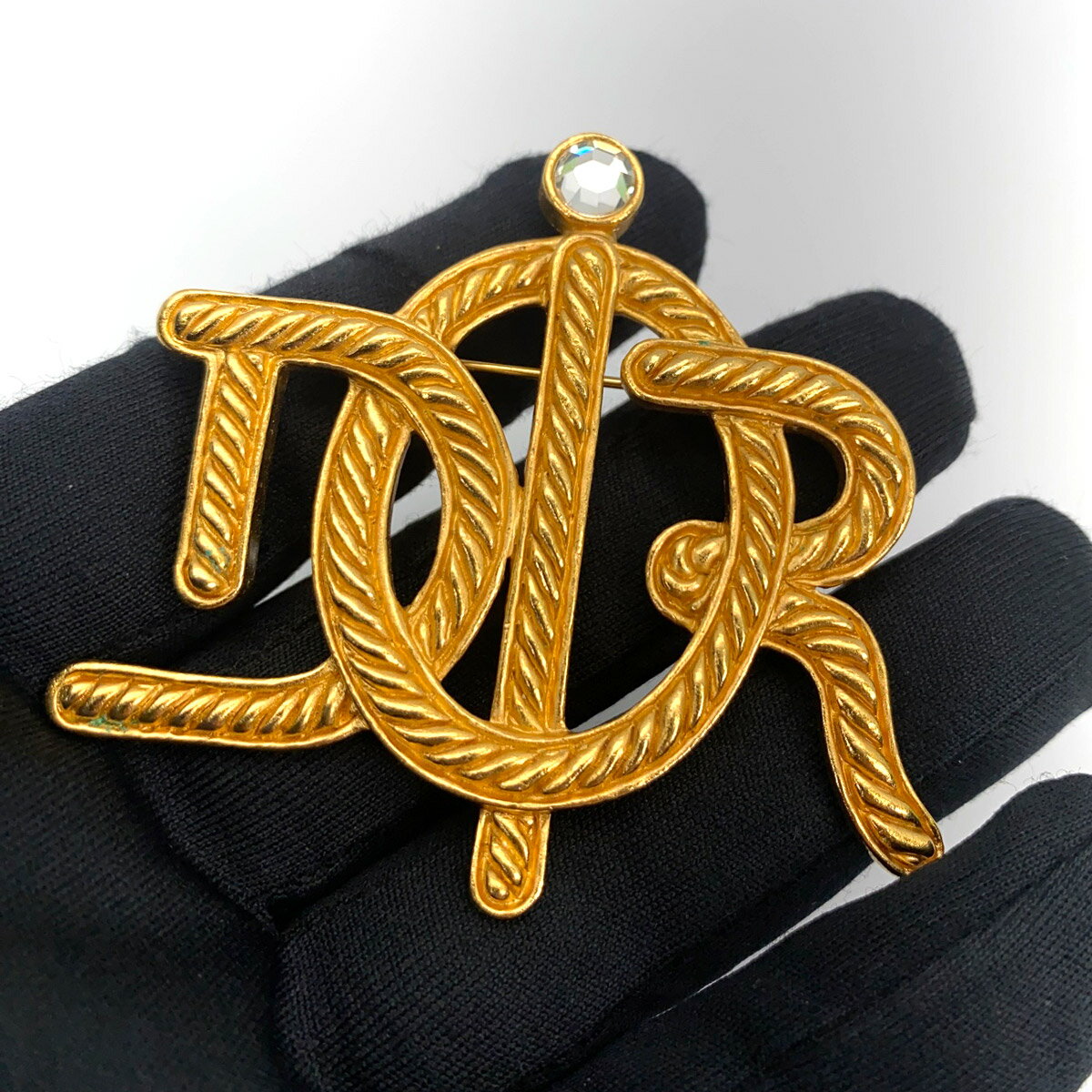 クリスチャンディオール ブローチ ロゴエンブレム Dior ラインストーン 管理番号：8963(4)