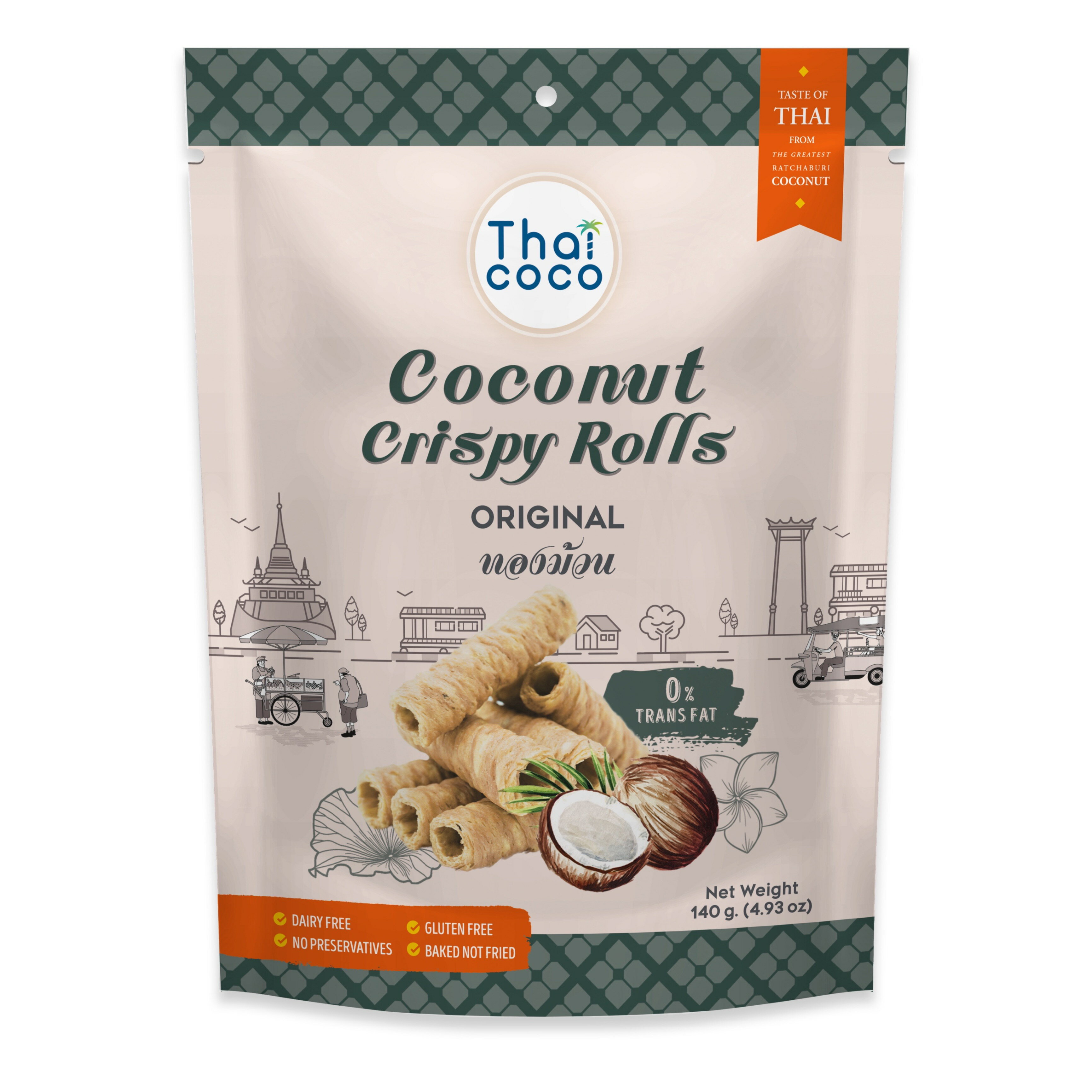 『THAICOCO』クリスピーココナッツロール オリジナル味/バナナ味/コーヒー味 140G 【1個】【12個】"THAICOCO" Coconut Crispy Roll Original Flavor 140G