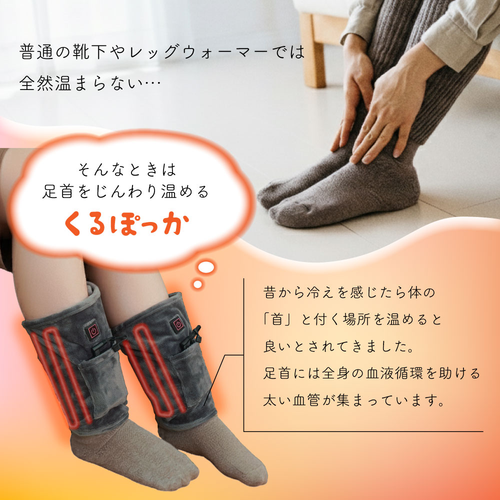 冷え 寒さ対策 冬 あったか レッグウォーマー 足首冷える 足首冷え対策 オフィス冷え 足元ヒーター 電気毛布 洗濯OK 洗濯可能 [公式] あしくび電気毛布 くるぽっか ASKB25AGY (3)