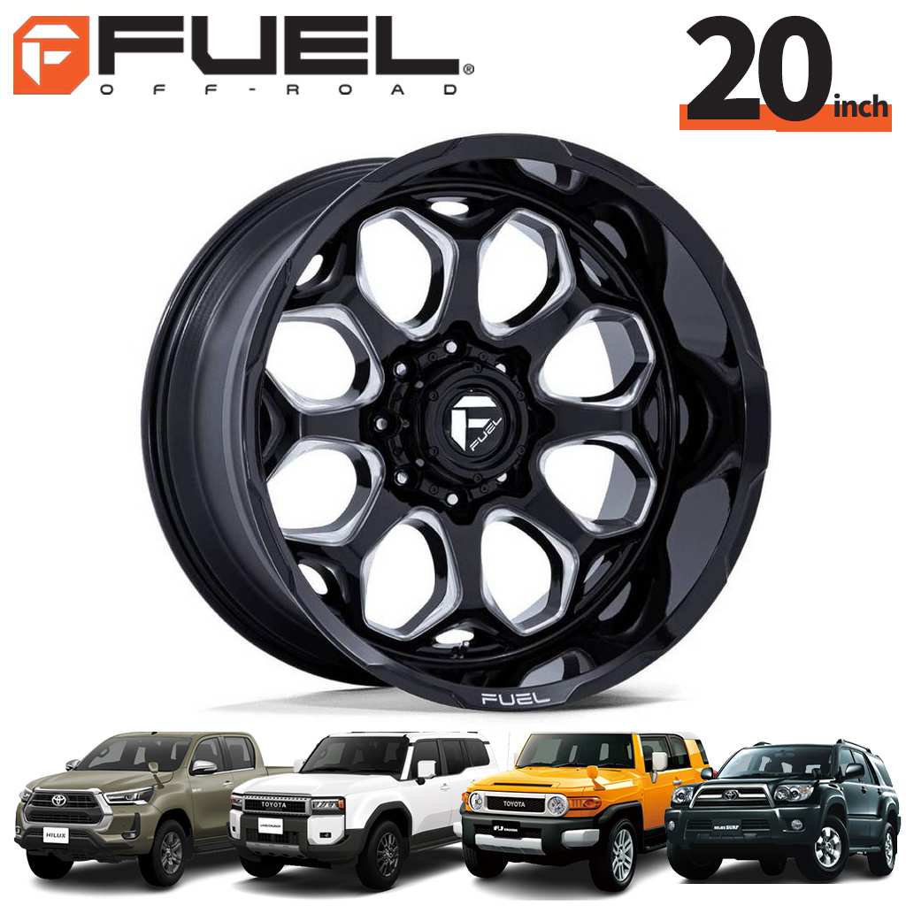 FUEL OFFROAD20インチアルミホイール 1本FC862 SCEPTER セプター グロスブラックミルド20×9J 6H 139.7 +1 CB106.1ハイラックス GUN125/150プラド/215サーフ/FJクルーザー/タコマオーバーフェンダー用 / FC862BE20906801