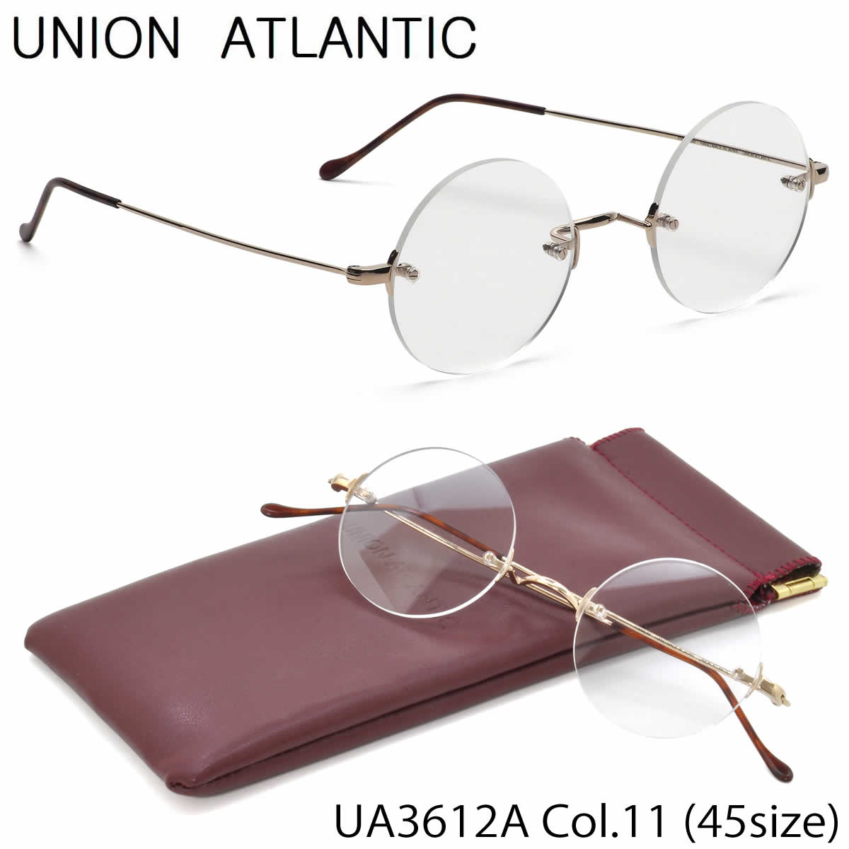 ユニオンアトランティック UNION ATLANTIC メガネ UA3612A 11 45サイズ 日本製 アジアンフィット 丸メガネ UNIONATLANTIC メンズ レディース ツーポイント リムレス