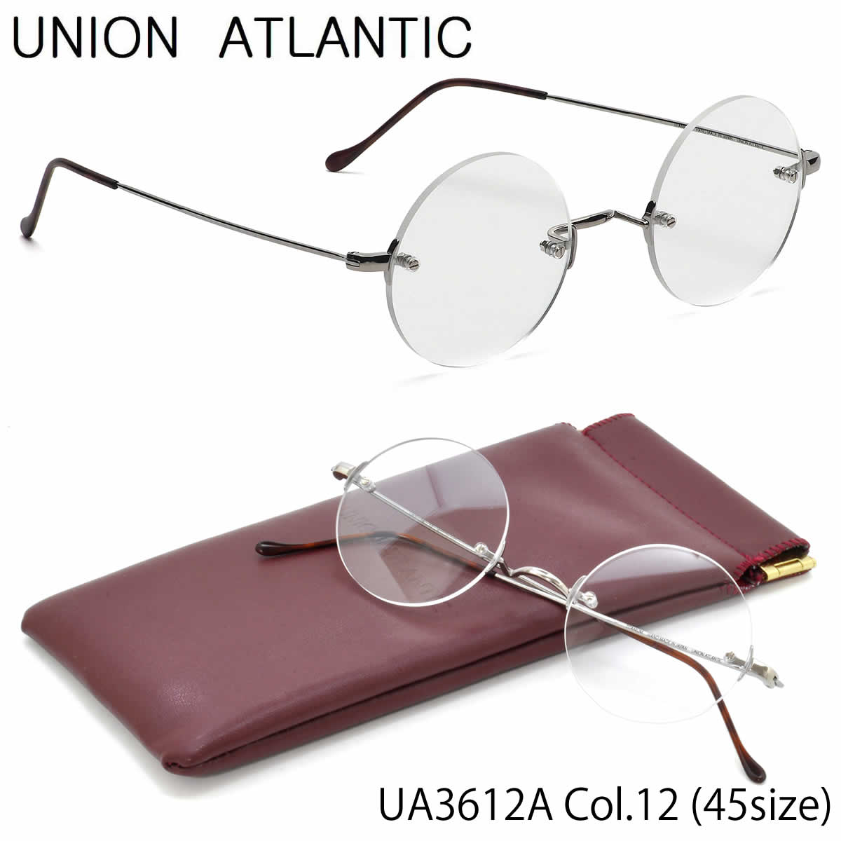 ユニオンアトランティック UNION ATLANTIC メガネ UA3612A 12 45サイズ 日本製 アジアンフィット 丸メガネ UNIONATLANTIC メンズ レディース ツーポイント リムレス