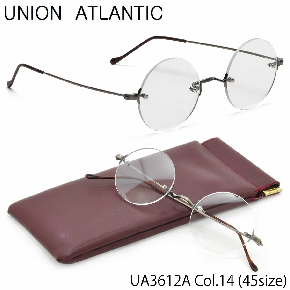 ユニオンアトランティック UNION ATLANTIC メガネ UA3612A 14 45サイズ 日本製 アジアンフィット 丸メガネ UNIONATLANTIC メンズ レディース ツーポイント リムレス