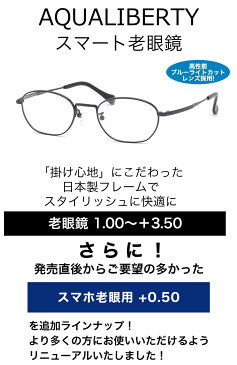 アクアリバティ スマート老眼鏡 +0.50〜+3.50 非球面 紫外線カットブルーライトカット AQUALIBERTY AQ22506 NV 50サイズ　 日本製 メイドインジャパン MADE IN JAPAN ベータチタン リーディンググラス あす楽対応 敬老の日 プレゼント シニアグラス 母の日 [OS]