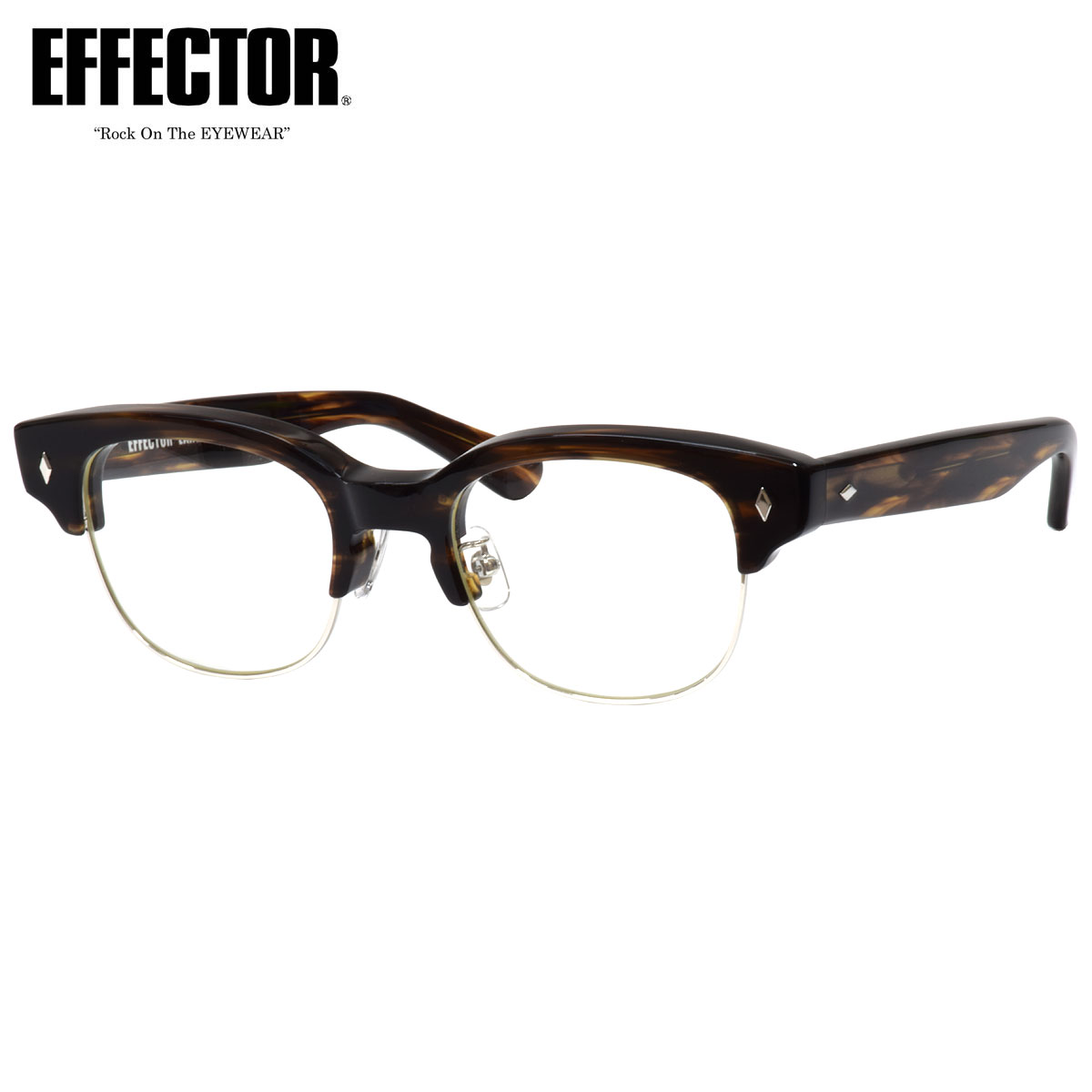エフェクター メガネ LARGO CO 49 UVカット 伊達メガネレンズ付 EFFECTOR ラルゴ セルブロー べっ甲 デミ トータス ブラウン 人気 おしゃれ 太フレーム 太い 日本製 鯖江 メンズ レディース