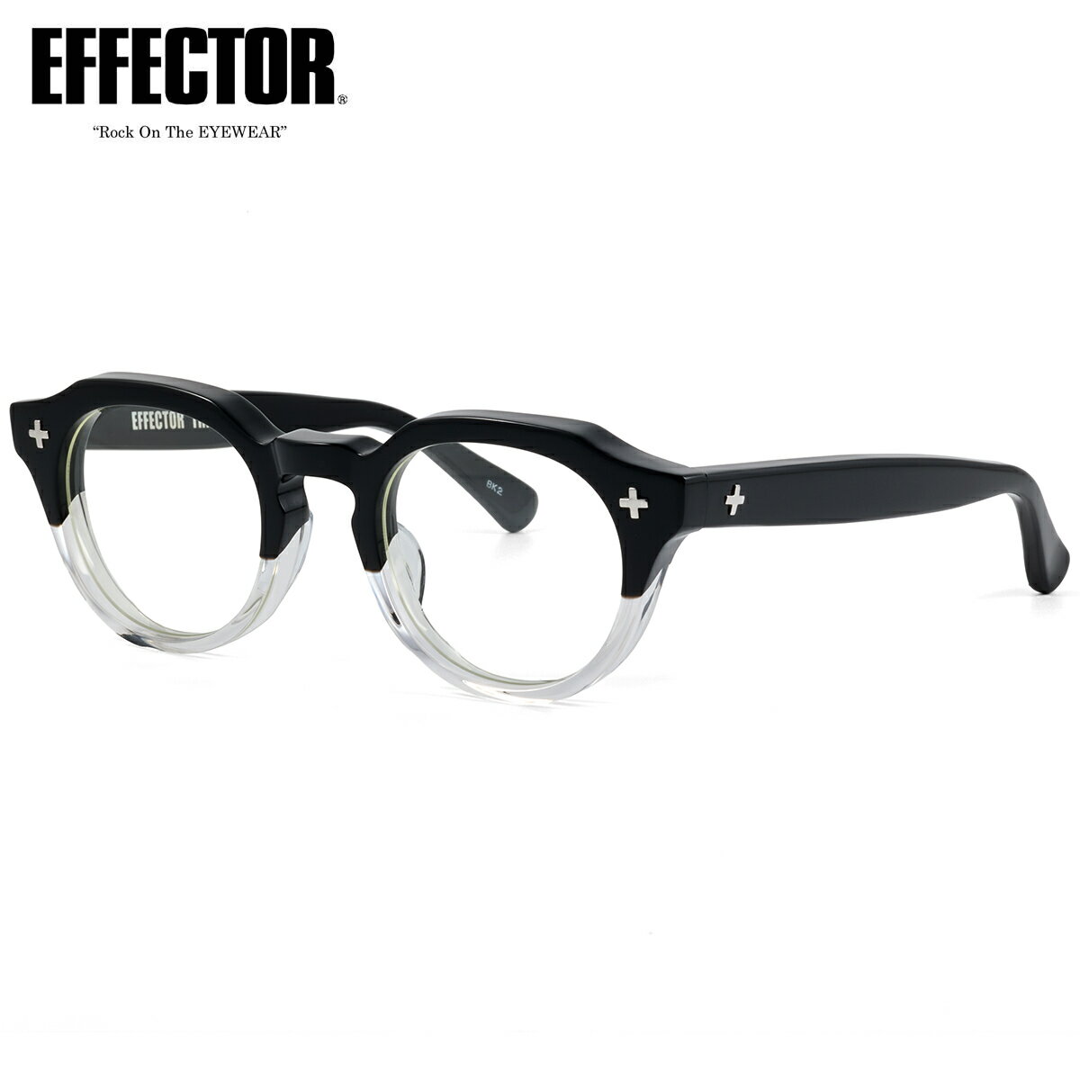 Rakuten - エフェクター TRIO BK2 47 メガネ 伊達メガネレンズ付 EFFECTOR トリオ クロス 十字 黒縁 ハーフカラー ツートン made in Japan 日本製 メンズ レディース